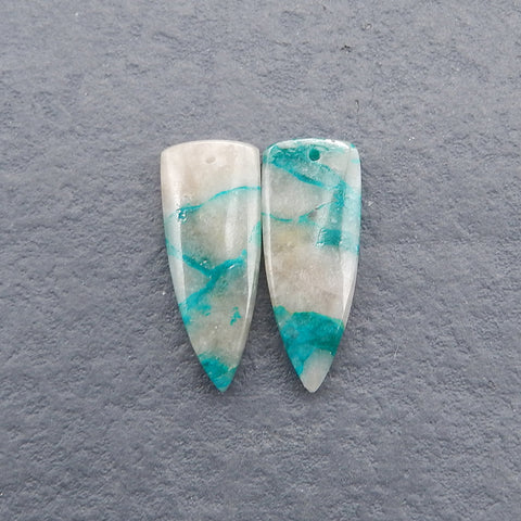 Natural Chrysocolla Gemstone Earring Beads, Semi-Precious Gemstones For Jewelry Making,27x11x4mm, 3.9g