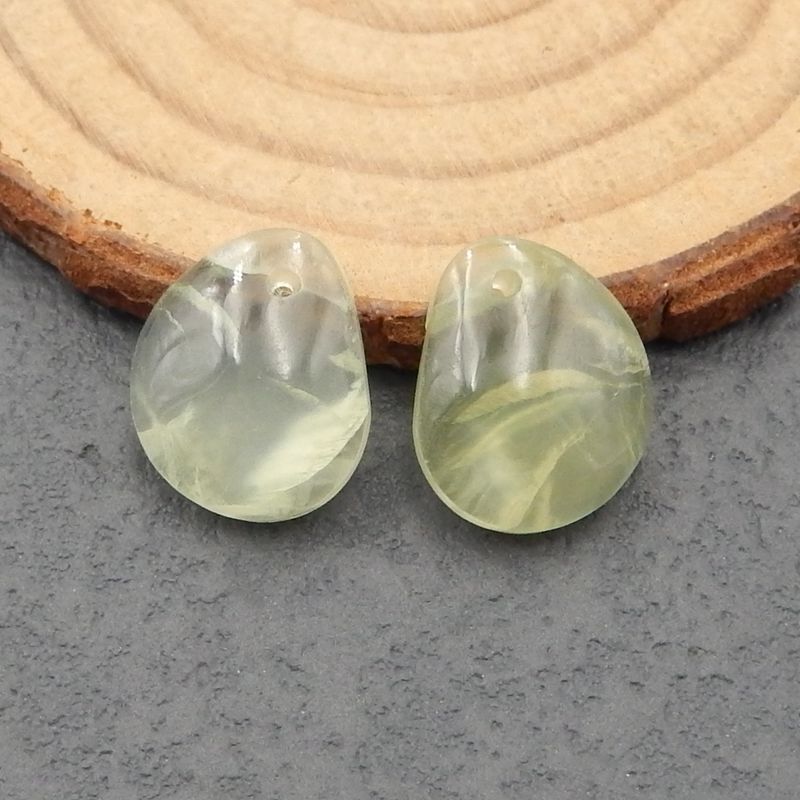 Natural Prehnite Earring Beads 16x13x5mm, 3.6g