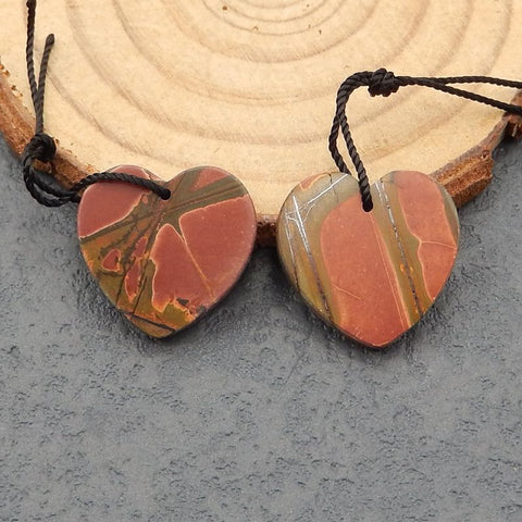 Paire de Boucles d'Oreilles Jaspe Ruisseau Rouge 18x17x3mm,19ct
