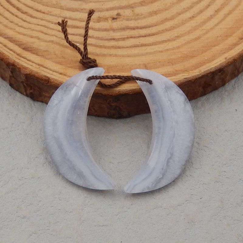 Natural Blue Lace Agate Carved moon Earring Beads 30*16*4mm, 4.9g