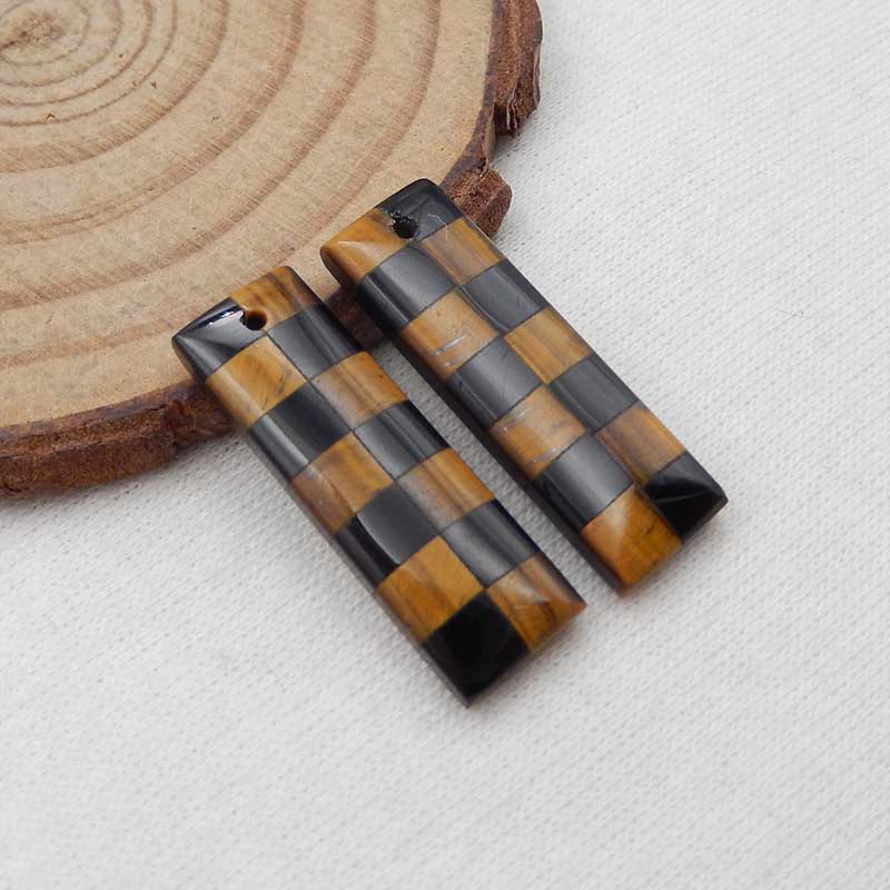 Intarsia of Obsidian and Tiger-Eye Earring Beads 26x8x4mm, 4.1g