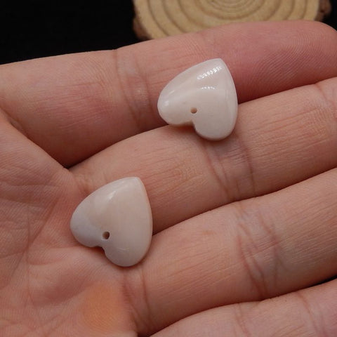 Paire de Boucles d'Oreilles Coeur Naturel avec Opale Rose, 15x15x4mm, 2.9g