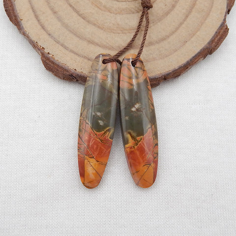 Natural Red Creek Jasper Earring Beads 37x9x4mm, 5.1g