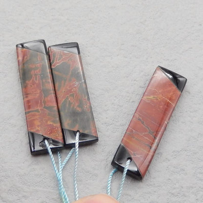 3 pcs Intarsia of Red Creek Jasper and Obsidian Pendant Beads 36*11*4mm, 40*10*4mm, 11.9g