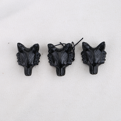 Red-Eyed Black Obsidian Wolf Head-Hand-Carved Protection Totem