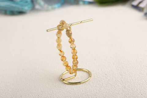 Natural Stone Lopaz Gold Rutilated Quartz Bracelet Handmade Elastic Rope Beaded Jewelry