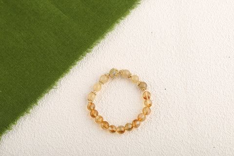 Natural Stone Lopaz Gold Rutilated Quartz Bracelet Handmade Elastic Rope Beaded Jewelry