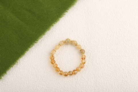 Natural Stone Lopaz Gold Rutilated Quartz Bracelet Handmade Elastic Rope Beaded Jewelry