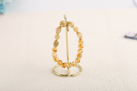 Natural Stone Lopaz Gold Rutilated Quartz Bracelet Handmade Elastic Rope Beaded Jewelry