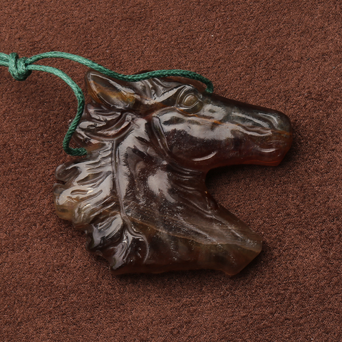 Carved Stone Crystal Horse Pendant, Natural Gemstone Horse Head, Crystal Horse Beads for Necklace Making, Rose Quartz Obsidian horse bead