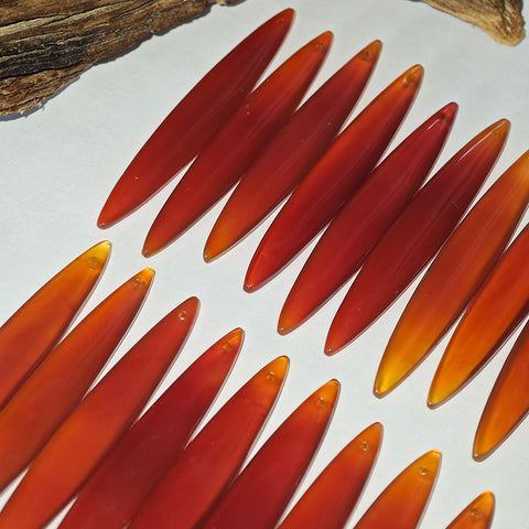 Natural Red Agate Long Teardrop Pendants - 1 Pair for Earring Making