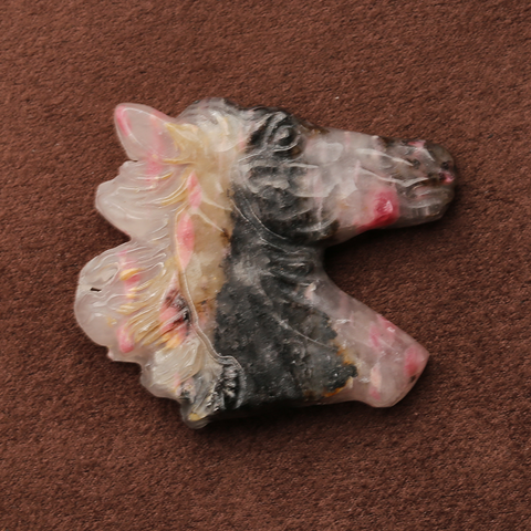 Carved Stone Crystal Horse Pendant, Natural Gemstone Horse Head, Crystal Horse Beads for Necklace Making, Rose Quartz Obsidian horse bead