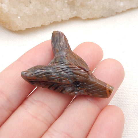 绿色蛋白石手工雕刻狼头吊坠石,32x23x10mm,7.4g