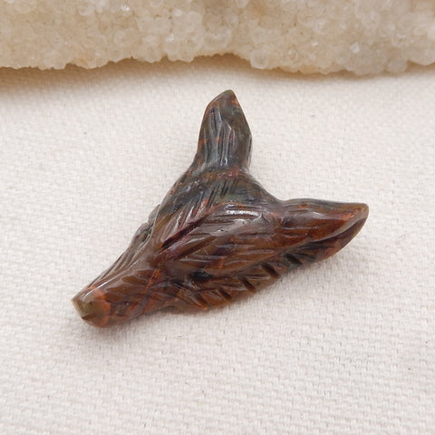 绿色蛋白石手工雕刻狼头吊坠石,32x23x10mm,7.4g