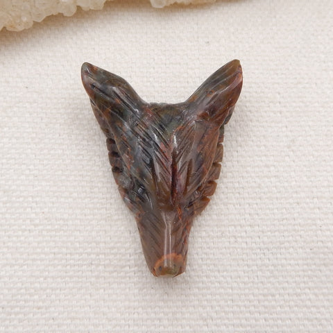 绿色蛋白石手工雕刻狼头吊坠石,32x23x10mm,7.4g