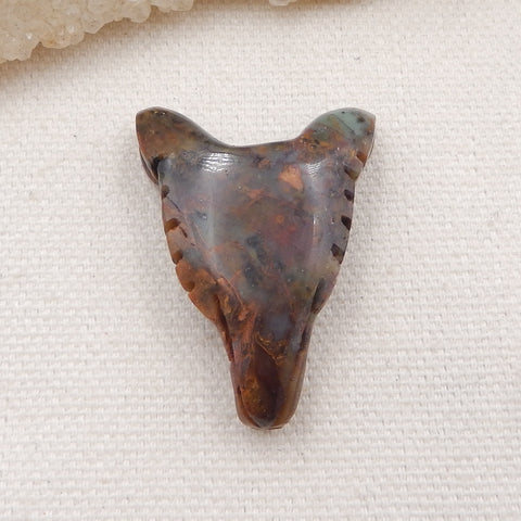 绿色蛋白石手工雕刻狼头吊坠石,32x23x10mm,7.4g