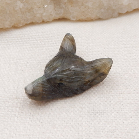 拉长石手工雕刻狼头吊坠石,28x20x9mm,4.2g