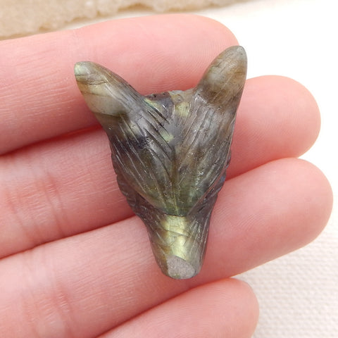 拉长石手工雕刻狼头吊坠石,28x20x9mm,4.2g
