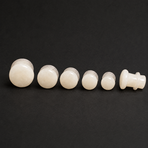 White Jade Single Flared Plugs - Handcrafted Gemstone Ear Gauge Pair
