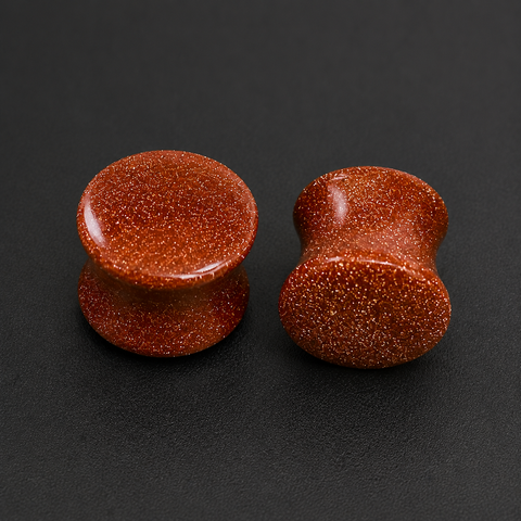 Red Sand Sun Sitara Plugs , Double Flat Ear Plugs , Hand-Polished Sparkling Copper Saddle Gauges (Sold as Pair)