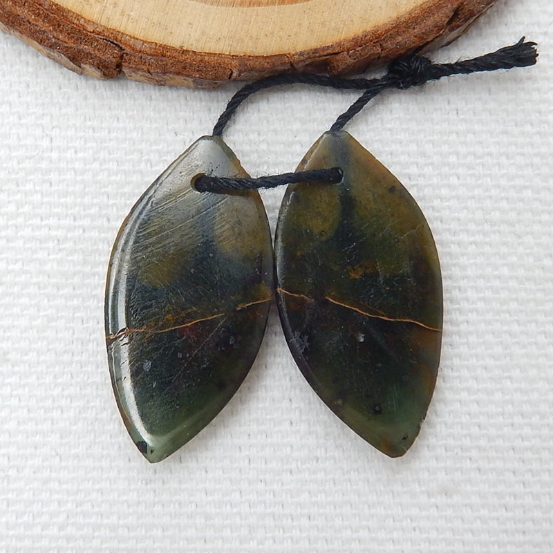 Natural Green Opal Carved leaf Earring Beads 28x14x4mm, 4.4g