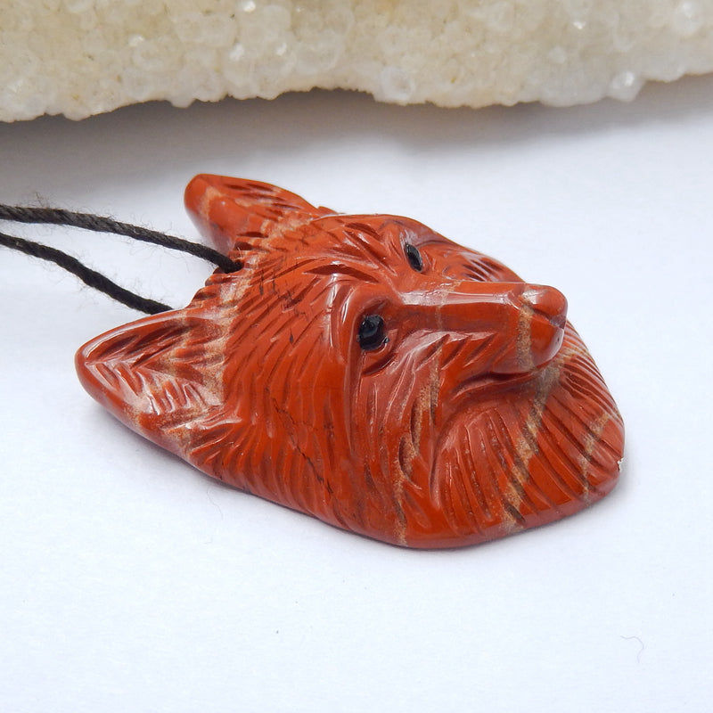Natural Red River Jasper Carved fox head Pendant Bead 37x28x13mm, 13.6g