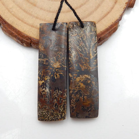 Boucles d'oreilles percées en jaspe Chohua naturel, 39x10x4 mm, 7,4 g