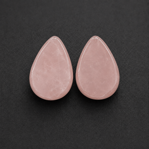 Rose Quartz Teardrop Stone Plugs - Natural Pink Crystal Double Flare Saddle Ear Gauges (Pair)