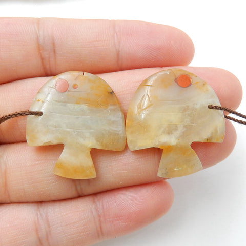 Intarsia of Amazonite And Red River Carved Fish Earring Beads 28x22x4mm, 7.2g