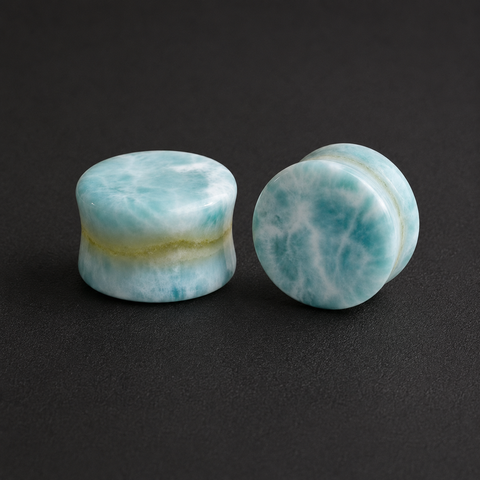 Hemimorphite Plugs, Blue Gemstone Ear Gauges, Luminous Sea Foam Tunnels, Double Flared Organic Saddle Jewelry