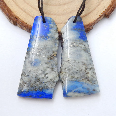 Paire de Boucles d'Oreilles Pépite Lapis Lazuli, pierre pour Boucles d'Oreilles, 40x12x4mm, 8.1g