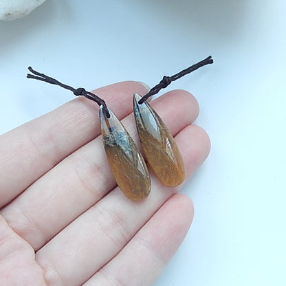 Natural Dendritic Agate Earring Beads 32x11x4mm, 4.1g