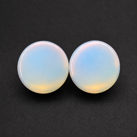 Opalite Ear Plugs, Iridescent Glass Stone Gauges, Polished Double Flare Opalite Plugs, Minimalist Body Jewelry Gift