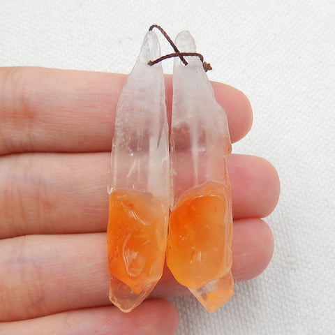 Paire De Pierres De Boucles D'oreilles Collées Agate Et Quartz Pépite, pierre pour la fabrication de boucles d'oreilles, 47x9x11mm, 6.4g