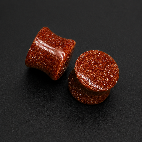 Red Sand Sun Sitara Plugs , Double Flat Ear Plugs , Hand-Polished Sparkling Copper Saddle Gauges (Sold as Pair)