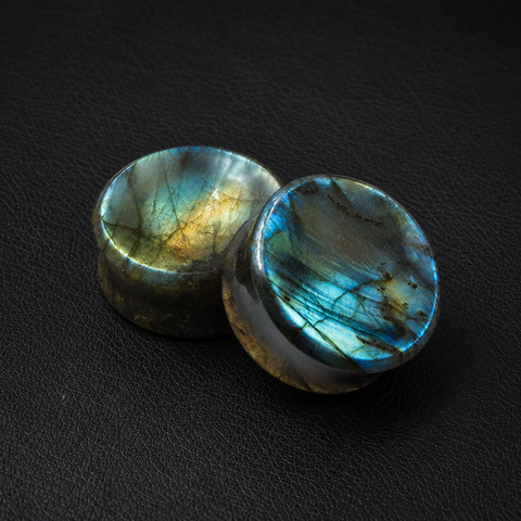 Labradorite Stone Plugs, Natural Grey Blue Flash Ear Gauges, Double Flare Saddle Plugs, Organic Stone Ear Stret Custom sizes available