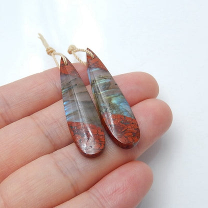 Intarsia of Red River Jasper and Labradorite Earring Beads 39*9*4mm, 4.6g