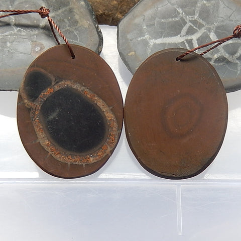 Paire de boucles d'oreilles en pierres précieuses à la mode en pierre naturelle moirée, 33x25x3mm, 9.8g