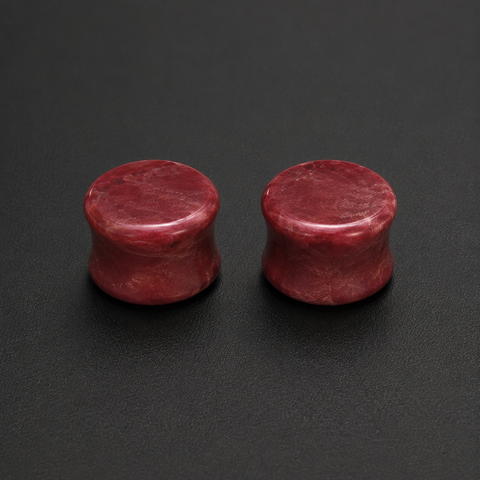 Natural Norwegian Thulite Stone Plugs - Hand-Polished Rose Pink Saddle Gauges (Sold as Pair)