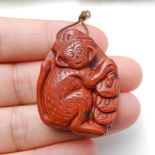 Natural Red River Jasper Carved monkey Pendant Bead 32x26x9mm, 14.4g