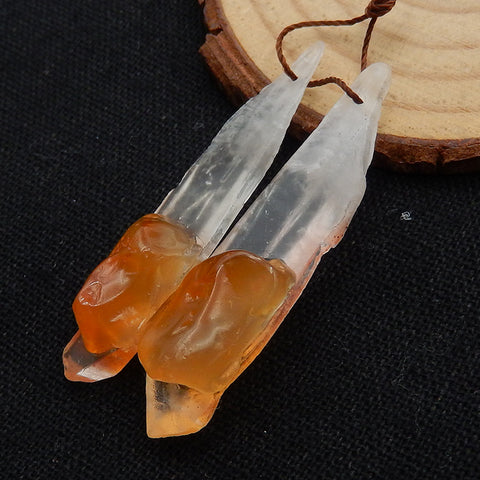Paire De Pierres De Boucles D'oreilles Collées Agate Et Quartz Pépite, pierre pour la fabrication de boucles d'oreilles, 47x9x11mm, 6.4g