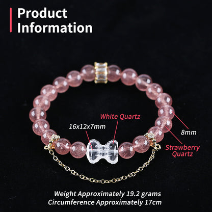 Natural Strawberry Quartz And White Quartz Gemstone Bracelet Gift, 17cm, 16x12x7mm, 8mm, 19.2g