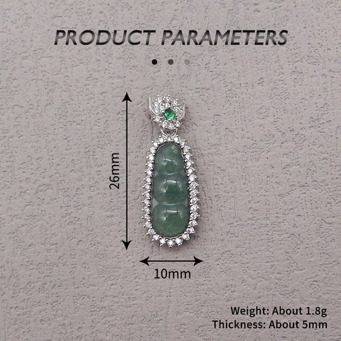 Natural Gemstone Jadeite Pendant, 925 Sterling Silver Inlaid Pendant,Jewelry DIY Making,26x10x5mm, 1.8g