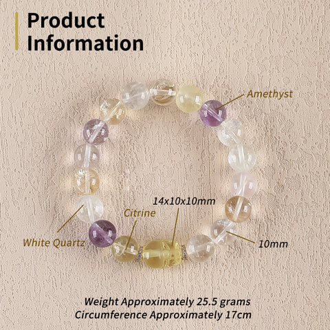 BITEFU Handmade Natural Amethyst And White Quartz, Citrine ,Colorful Gemstone Bracelet, Unique Gemstone Jewelry , 25.5g