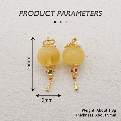 BITEFU 1Pair Silver Gold Plated Natural Amber Gemstone Earring Beads, Jewelry DIY Making Accessories, 1.3g