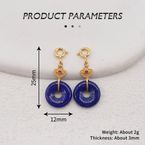 BITEFU 1Pair Silver Gold Plated Natural High Quality Lapis Lazuli Flat Round Gemstone Earring beads 2g