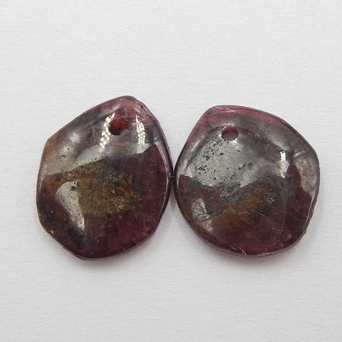 Paire de boucles d'oreilles irrégulières en grenat, pierre pour la fabrication de boucles d'oreilles, 13x12x3mm, 2.4g