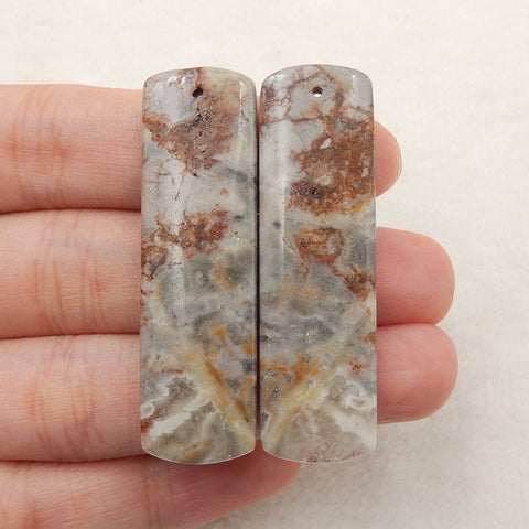 矩形疯狂蕾丝玛瑙耳环石一对,用于制作耳环的石头,45x13x4mm,9.4g