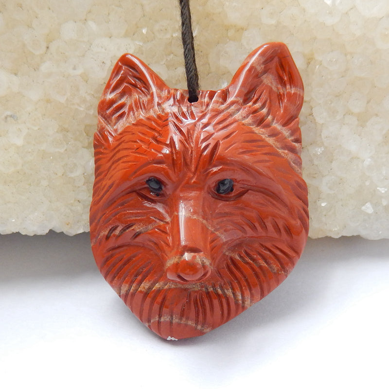 Natural Red River Jasper Carved fox head Pendant Bead 37x28x13mm, 13.6g
