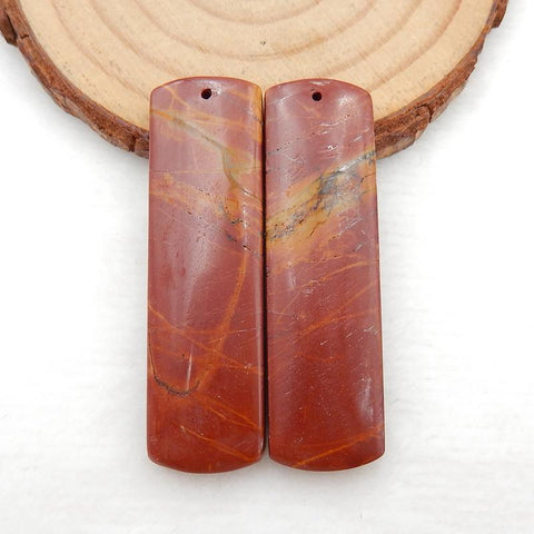 矩形红溪碧玉耳环石一对,用于制作耳环的石头,45x13x5 毫米,12.7 克